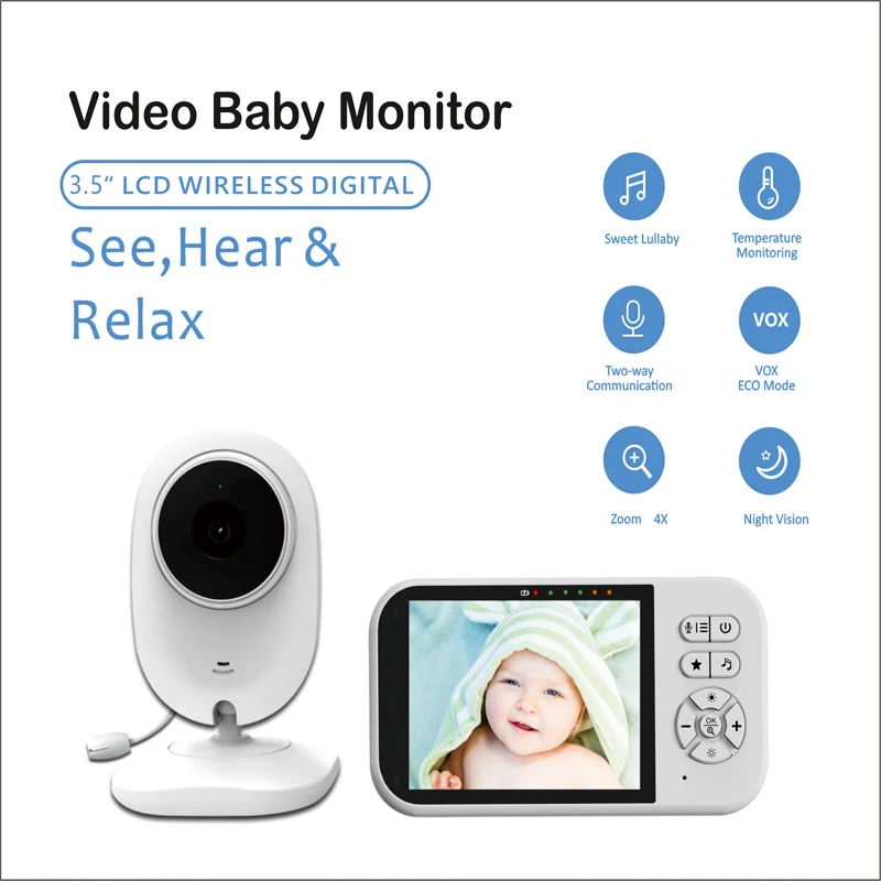 3.5 Inch Video Baby Monitor With Camera 2.4G LCD Display 2 Way Audio Talk Night Vision Surveillance Security Camera Babysitter