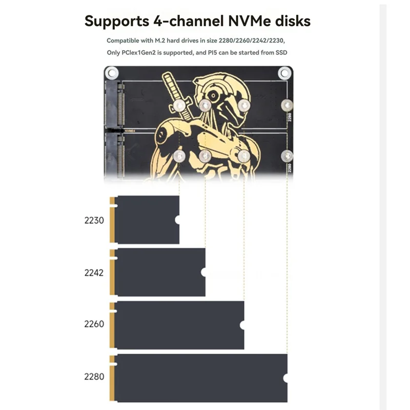 

AU61-Waveshare Pcle To4-Channel M.2 Adapter Board Forraspberry Pi 5 Supports Nvme Hard Drives Withled Indicator