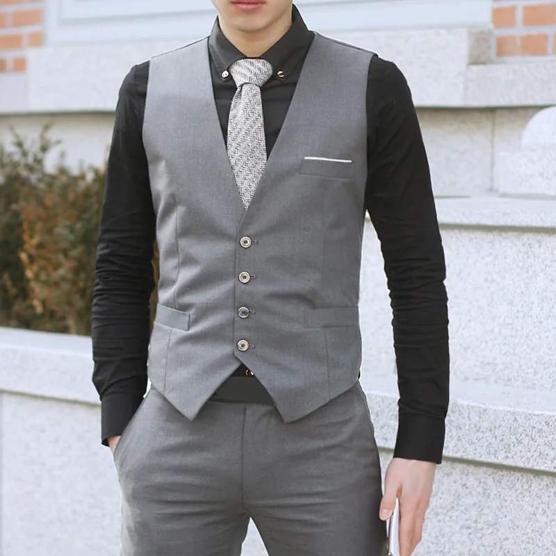 Mens Formal Business Suit Vest Single Breasted V-Neck Slim Fit Man Social Tuxedo Waistcoat Coat Vests Fashion Male Clothing