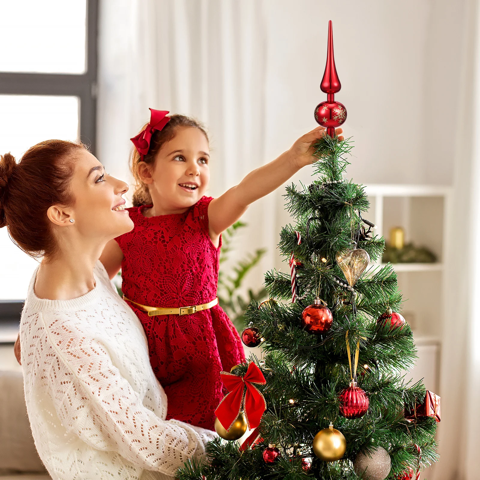 

3Pcs Tree Topper Christmas Ornaments Multi Color Vintage Xmas Tree Finials Decorations Indoor Holiday Party Decor