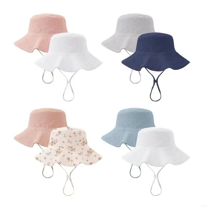 

F19F 2Pcs Unisex Toddler Sun Hat Full Coverage Infants Fisherman Caps Foldable Design Headgear for Outdoor Play and Vacation
