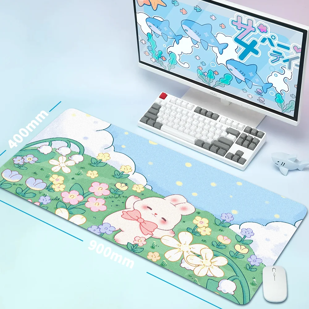 Little Bunny In The Flower Sea 80x30cm LockEdge Mousepad Large Gaming Mouse pad Keyboard Mats Beast Desk Mat For Gift Mouse Mats