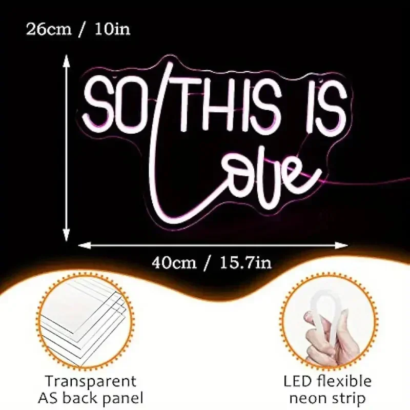 So This Is Love Neon Signs Lettering Wedding Neon Pink Wall Light Powered USB For Bedroom Shop Apartment Birthday Party Wedding