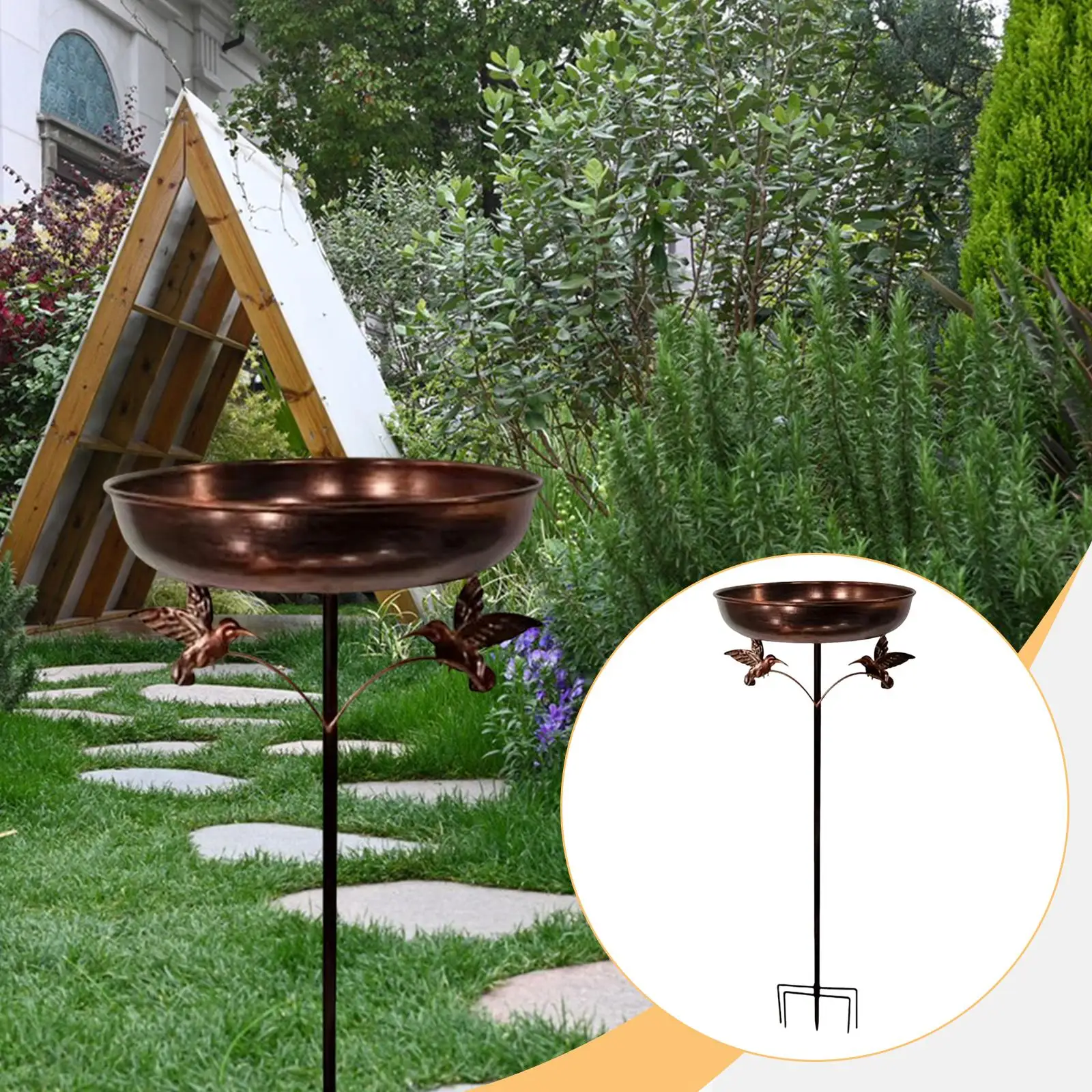 

Metal Bird Bath 5 Prongs Base Stake Multipurpose Freestanding Birdbath Birdfeeder for Flowerbed Lawn Outside Backyard Patio