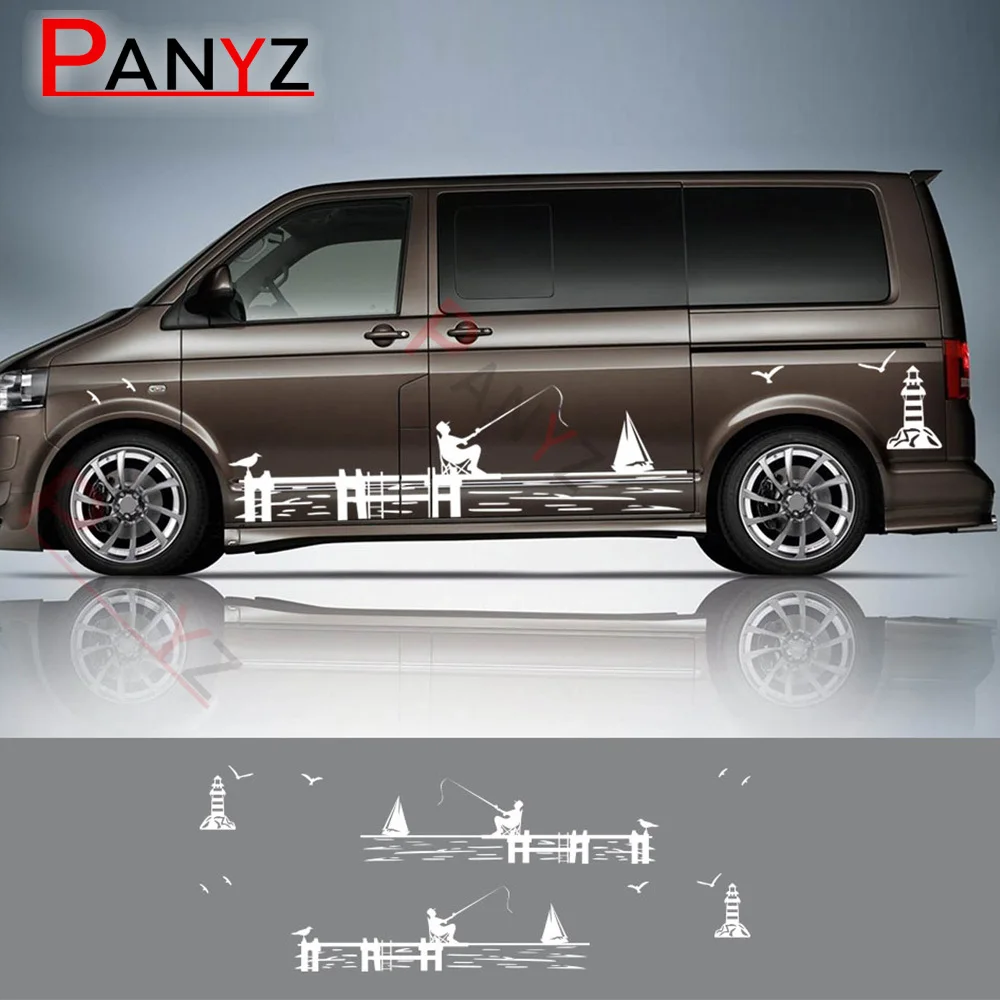 Car Stickers For Volkswagen VW Transporter Bus T4 T5 T6 Caravelle Multivan Lighthouse Fishing Graphics Vinyl Decals Accessories