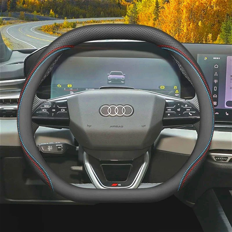 Nappa Leather Car Steering Wheel Cover Double D Shape For AUDI A6 Q5 A5 Avant Sedan Q4 Q5 E-tron Q6 E-tron A6 E-tron Accessories