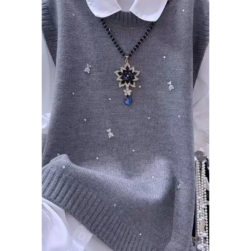 

Свободный новый дизайн вязаного жилета женская мода универсальный многослойный топ