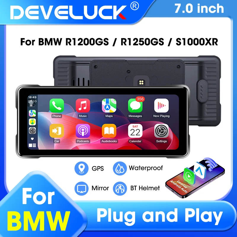 

7 Inch Carplay Motorcycles Navigation for BMW R1200GS ADV/R1250GS ADV/S1000XR Motorcycle GPS Waterproof Display Android Auto BT