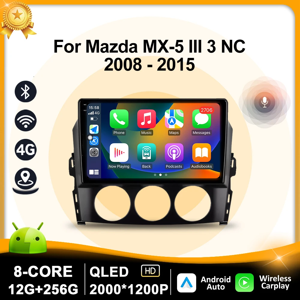 

9" GPS Navi Android 16.0 For Mazda MX-5 III 3 NC 2008 - 2015 Car Radio Multimedia Video Player Wireless Carplay 4G WiFi BT DSP