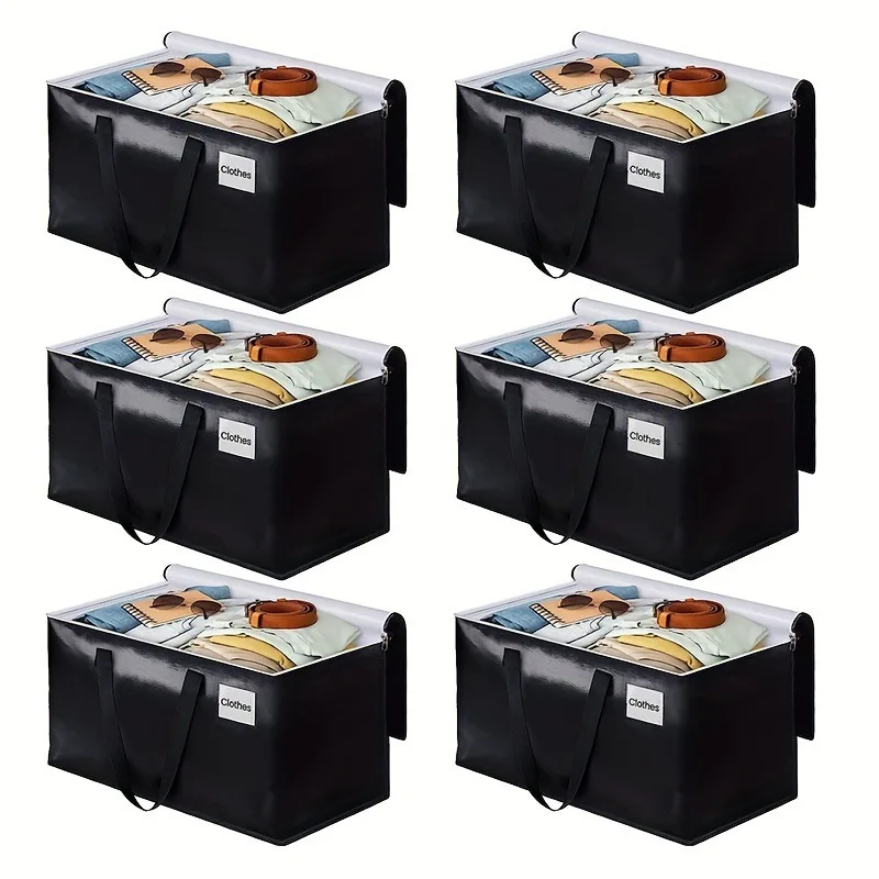 

6pcs /lot Extra Large Moving Bags with Zippers Carrying Handles Heavy Duty Storage Tote Moving Boxes for Space Saving