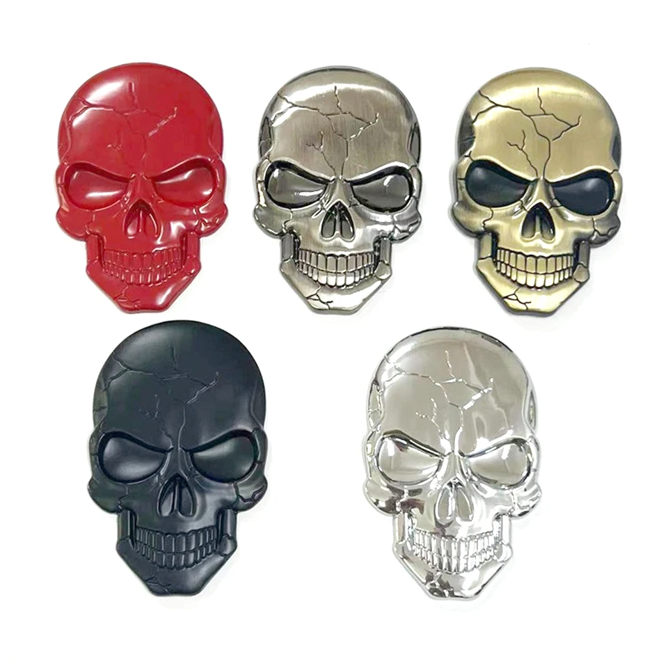 

3D Metal Skull Car Emblem - Gothic Chrome Side Panel Badge with Detachable Mount for Automotive Styling,Fit for Motorcycle CB-35