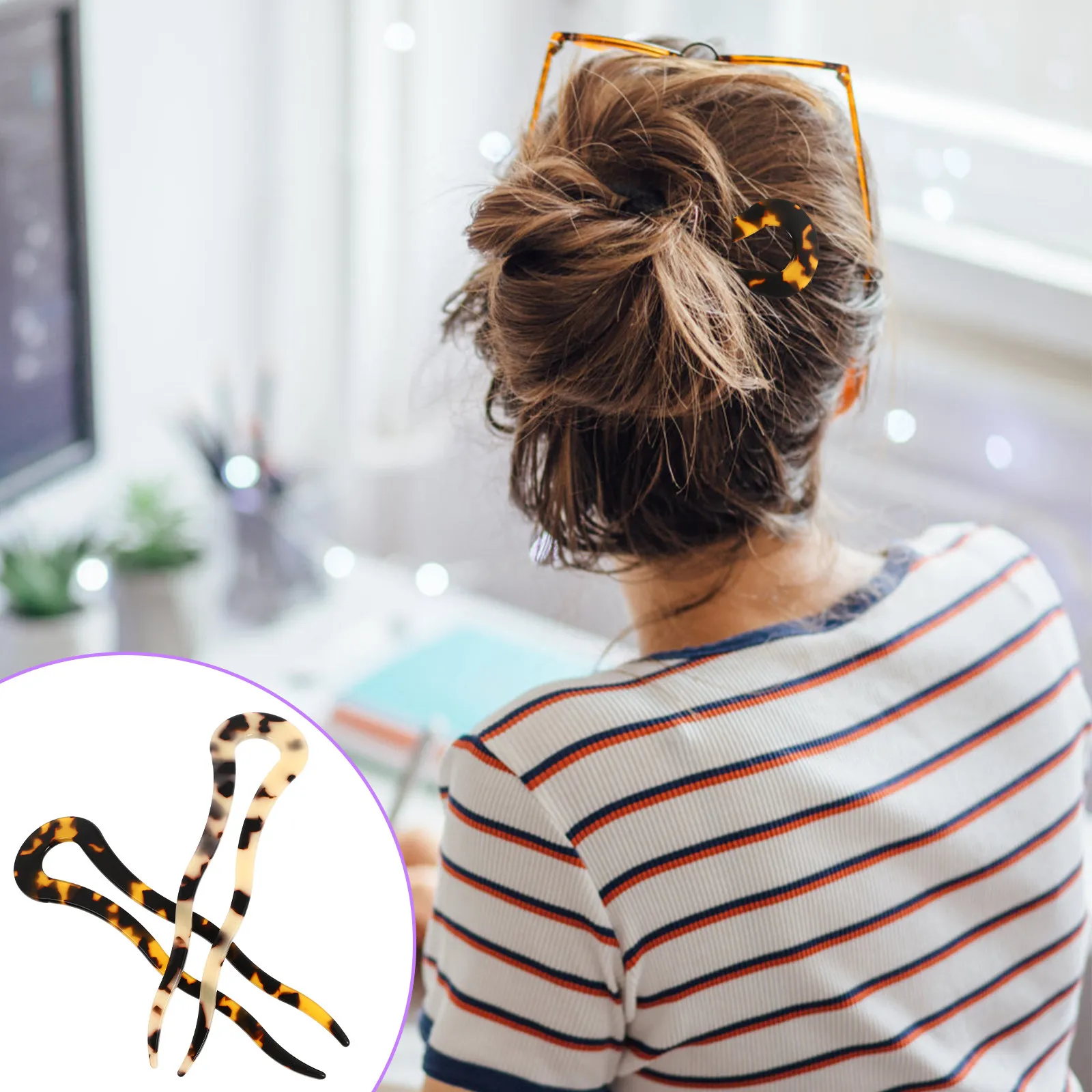 2Pcs French Wavy U-Pin Hair Clips for Chignon Bun – Acetate Decorative Hair Accessories for Festival & Meeting