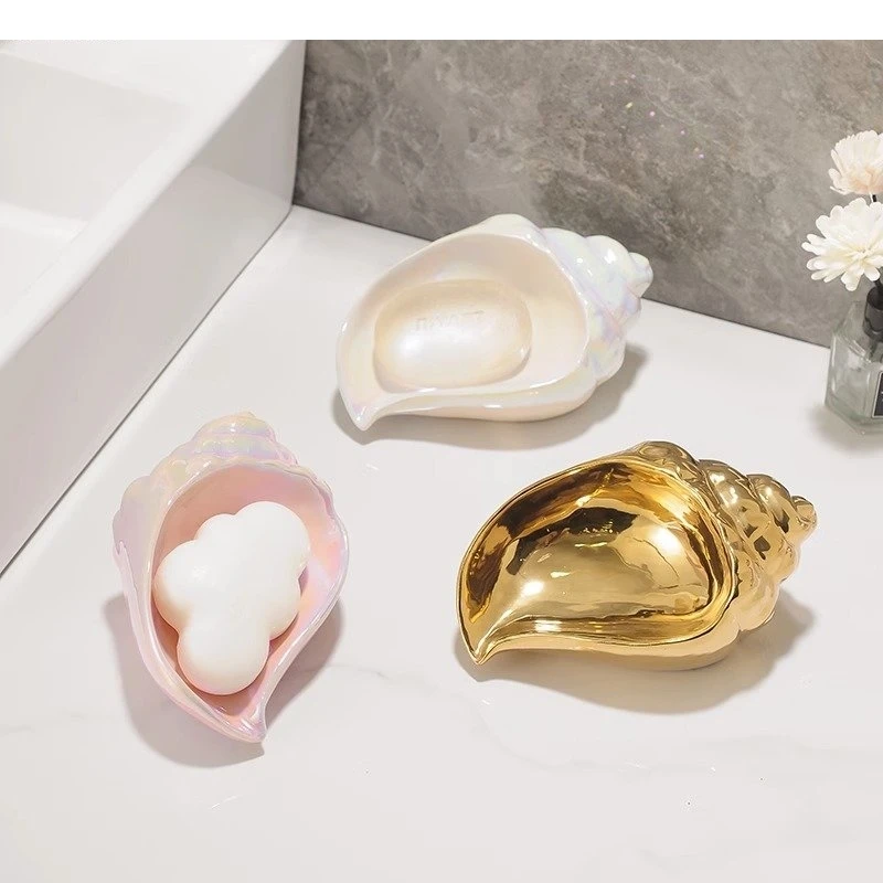 

new Electroplated Ceramic Soap Dish Bathroom Drainage Storage Rack Container Soaps Box Household Items