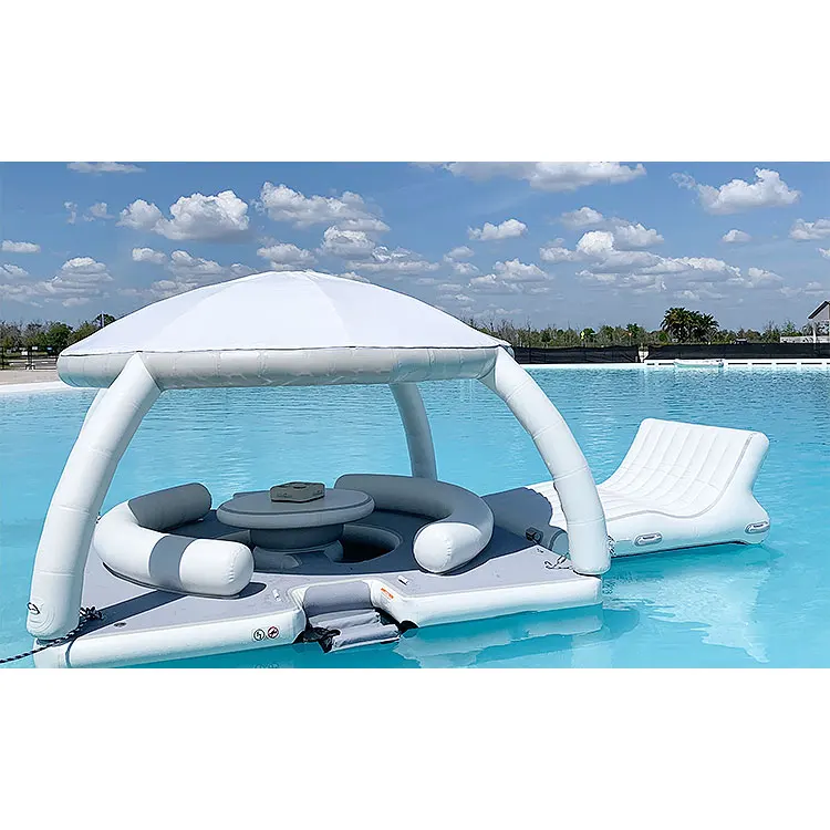 New Arrival Wholesale Pontoon Swim Deck Water Leisure Island Driftsun Inflatable Floating Dock Platform Inflatable Mat with Tent