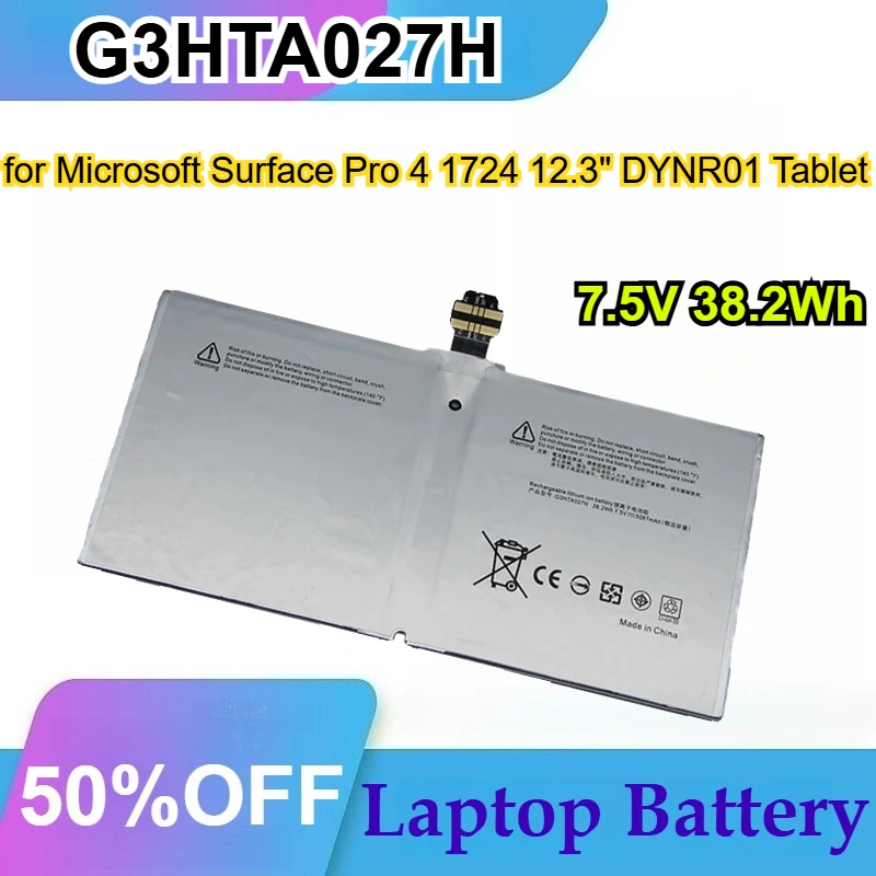 G3HTA027H 7.5V 38.2Wh/5087mAh Laptop Battery for Microsoft Surface Pro 4 1724 12.3 DYNR01 Tablet