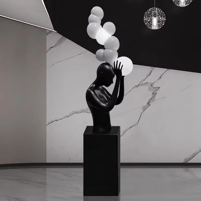 Luxury Humanoid Sculpture Floor Light with Ball Creative Personality Fiberglass Resin Standing Lamp for Hotel Lobby Decor