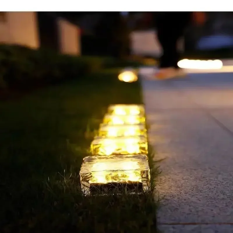 Color Changing LED Solar Garden Light Outdoor Waterproof Brick Ice Cube Ground Lamp for Garden Yard Pathway Decoration