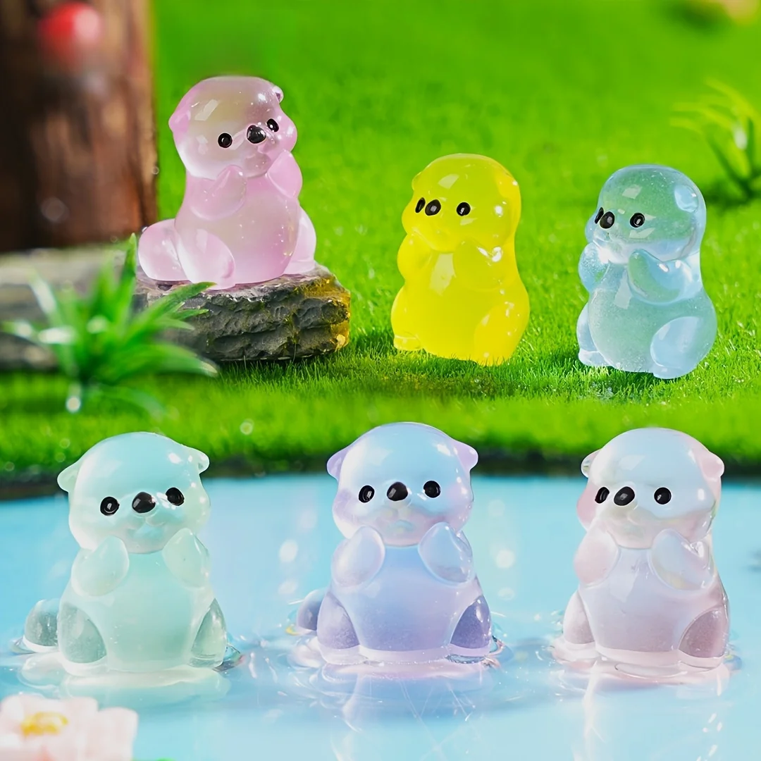 20 Adorable Resin Otter Pieces That Glow in the Dark - Multicolored Miniature Animal Decorations for DIY Aquarium Glass Containe
