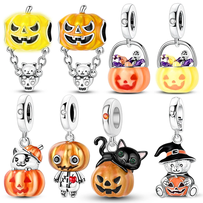 Glow-in-the-Dark Halloween Series Dangle Charm Beads Fits 3mm Bracelet Necklace For Women Pendant Luxury Fine DIY Jewelry Making