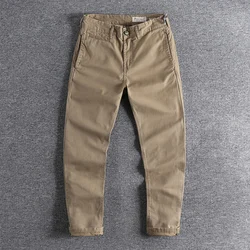Calça casual retrô de corte reto masculina retrô americana, calça pesada de algodão puro, calça fina lavada, nova para primavera e outono