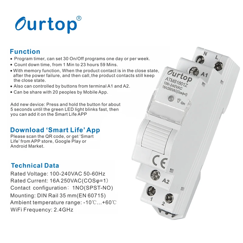 Zigbee ATMS1601Z Smart Timer 16A 250VAC 2.4GHz Zigbee Smart Switch Energy Meter