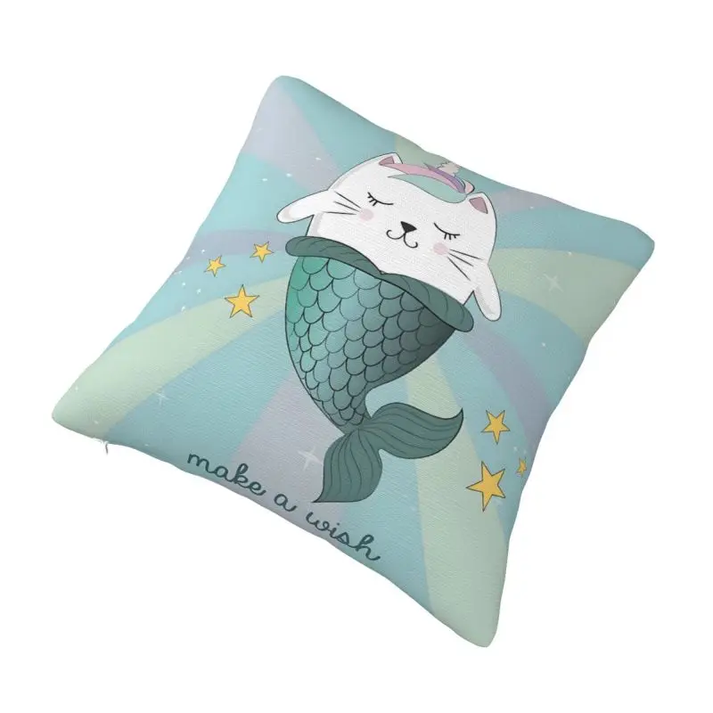 Custom Nordic Cute Unicorn Mermaid Cat Panel Blue Sofa Cushion Cover Polyester Throw Pillow Case