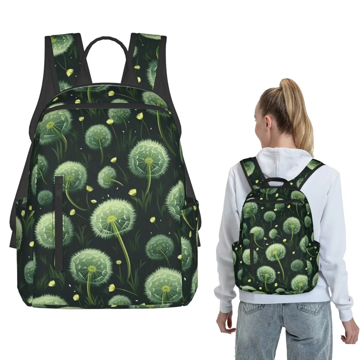 

Floral And Dandelion Light Green Pattern Backpack Large Capacity Kids BookBag School Bag Shoulder Bags for Men Women