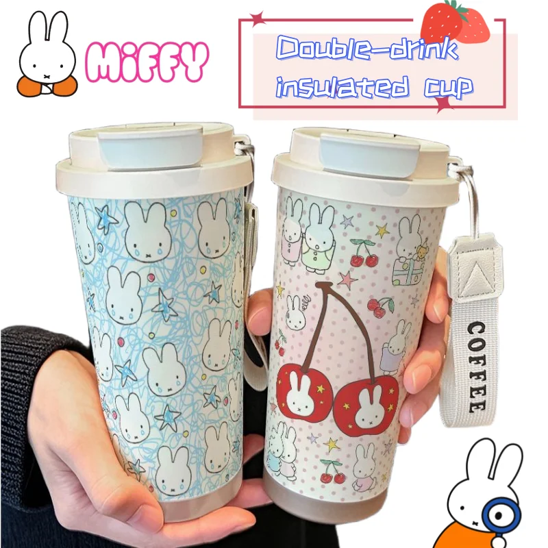 

Miffey Rabbit Thermos Cup Large Capacity Stainless Steel Straw Double Drinking Coffee Cup Student Cartoon Portable Drinking Cup