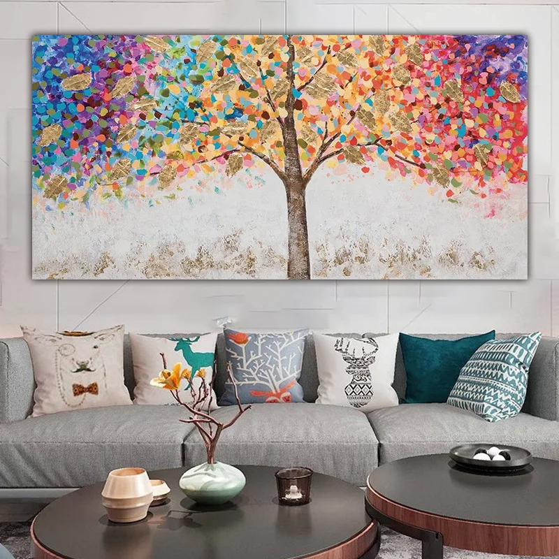 

Pure Hand-painted Hotel Home Decoration Bedside Oil Painting Corridor Sofa Background Wall Colorful Tree Decoration Painting