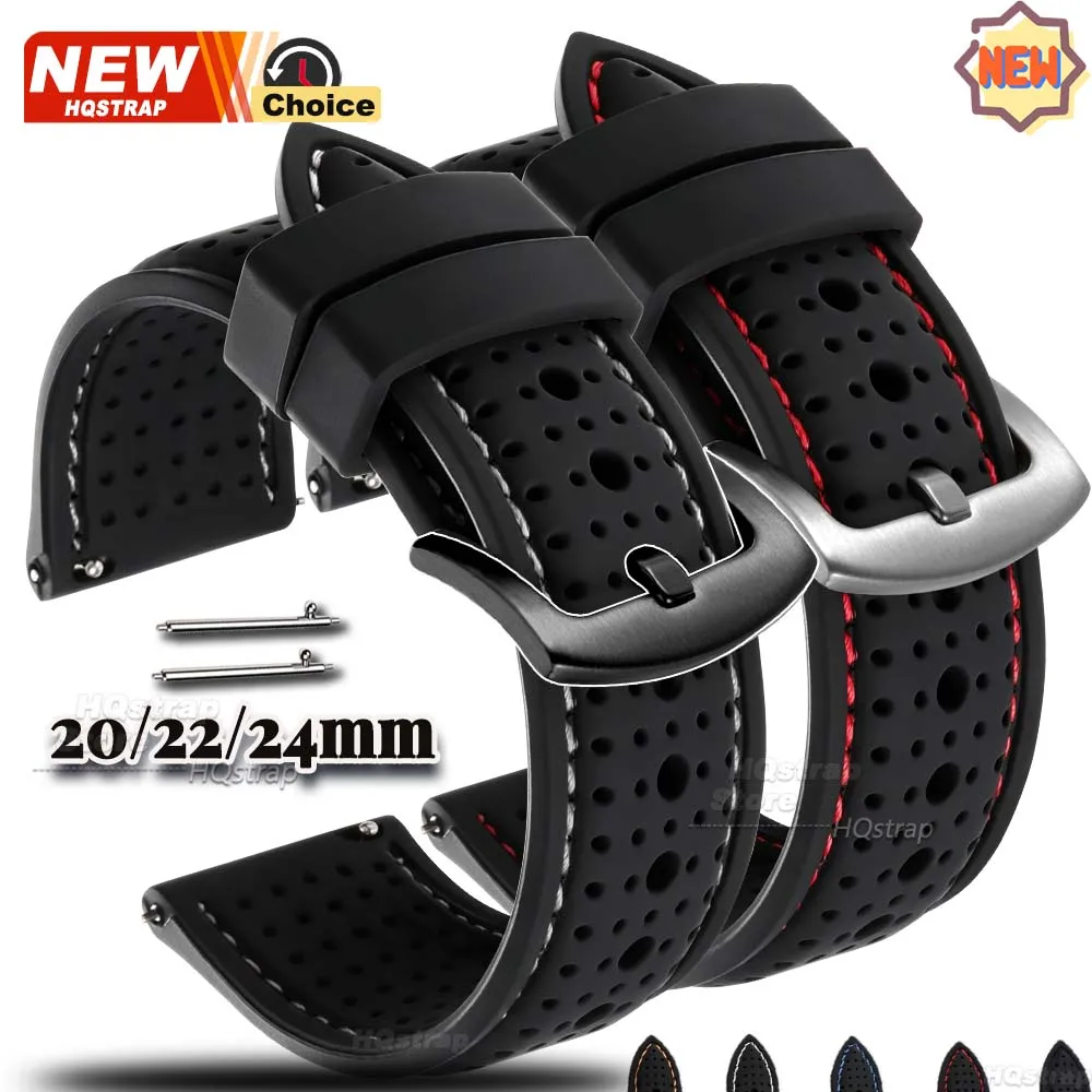 New Sport Silicone Watch Strap 20mm 22mm 24mm Waterproof Breathable Wrist Band Quick Release Colorful Stitching Rubber Bracelet