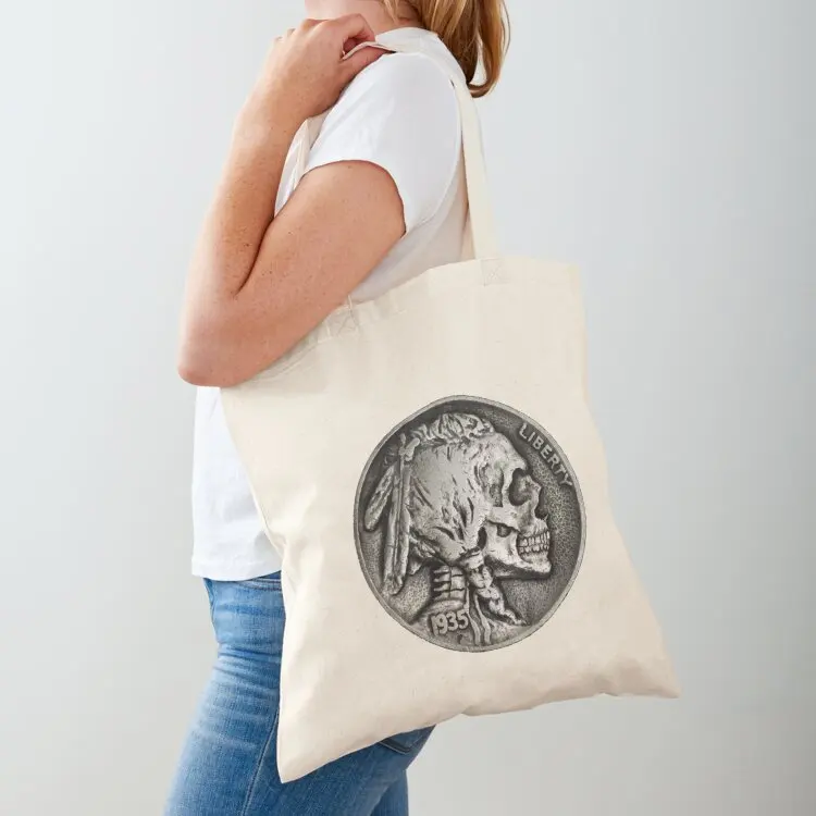 

Indian Head Skull Nickel Tote Bag Women's beach bags shopping bag canvas tote bag Shopping bags