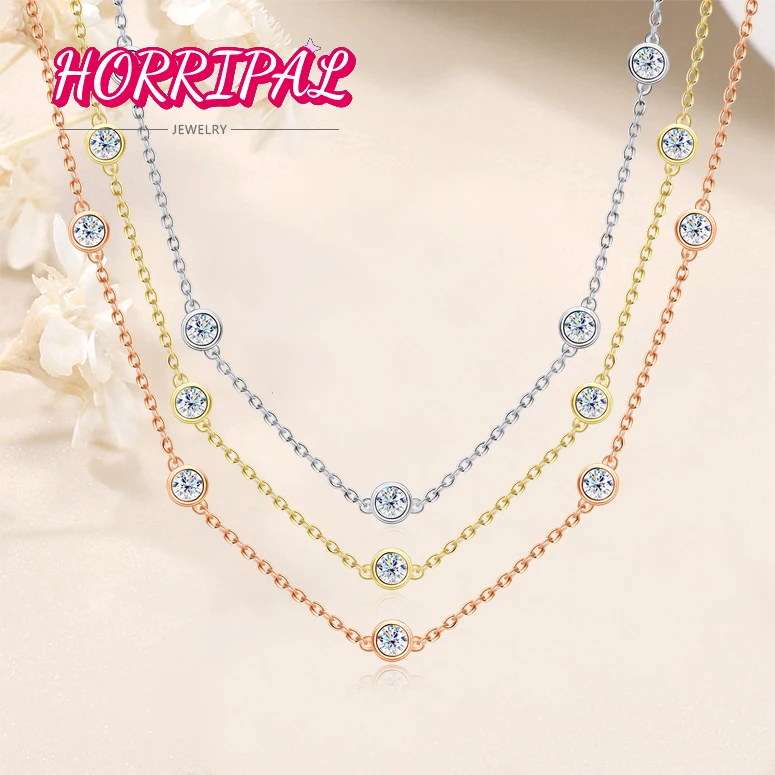 HORRIPAL 4mm 3CT D VVS1 Round Cut Moissanite Bubble Necklace S925 Silver 18k Platinum Plated Party Dating Fine Certified Choker