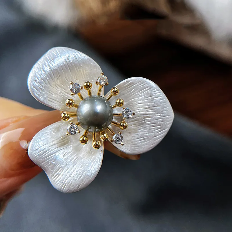 Elegant Gold Plated Copper White Brushed Flower Brooch Empty Base Diy Hanfu Matching Jewelry Accessories Rhinestone Decor No Pea