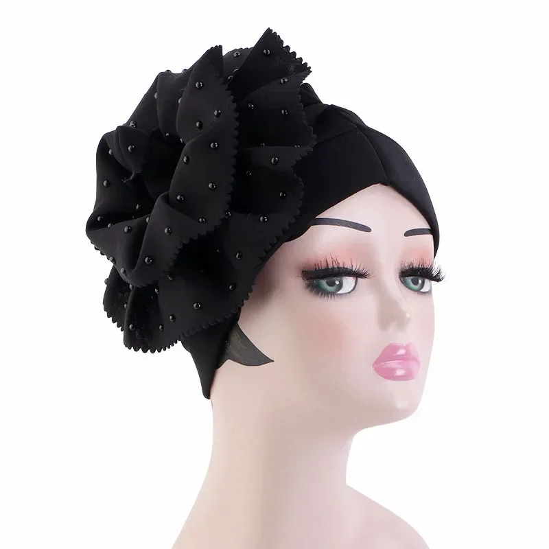 Big Flower Turban Bonnet for Indian Women Muslim Hijab Headscarf Caps Wedding Party Headwear Turbante Mujer African Headtie Hat