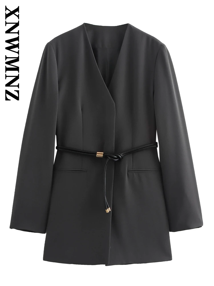 XNWMNZ 2024 Autumn New Woman's Commuting V-Collar Coat Two-piece Fashion Lady Long Sleeve Pantsuit Pockets Business suit Jacket