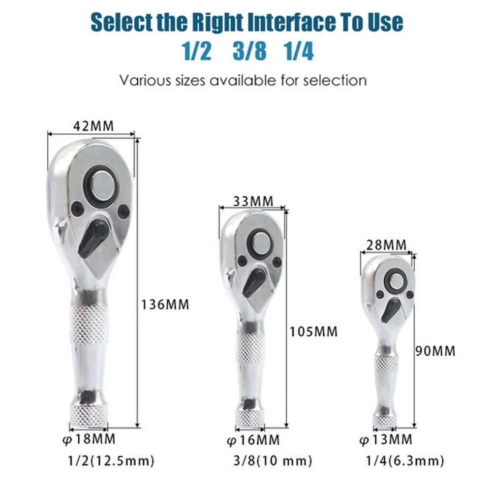 1/2 3/8 1/4 Inch Drive Stubby Ratchet Flex Head Ratchet Set Mini Stubby Ratchet Wrench 72 Tooth Quick Release Head Socket Wrench