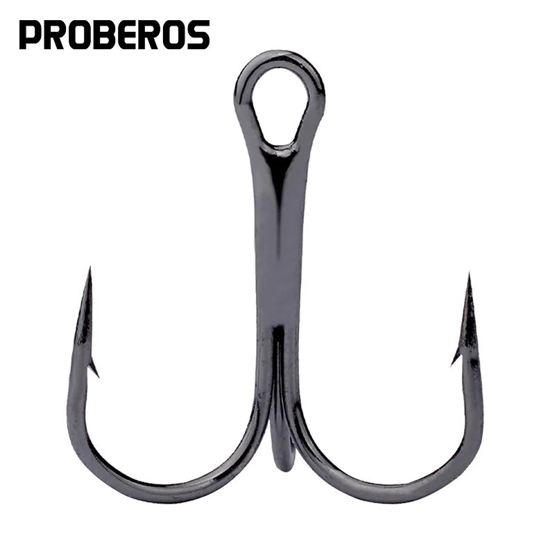 PROBEROS 100 Stück 14 # -3/0 #   Drillinge aus Kohlenstoffstahl, superscharfe, dreifache Widerhaken, rostfrei, Salzwasser-Angelhaken im Großhandel