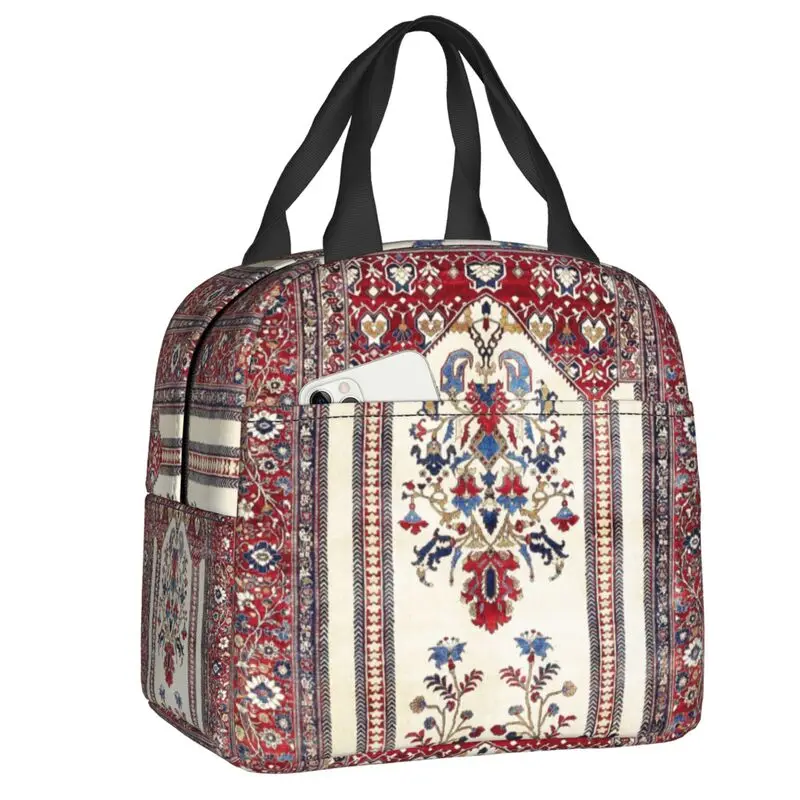 Antique Bohemian Persian Silk Rug Resuable Lunch Boxes for Geometric Ethnic Kilim Thermal Cooler Food Insulated Lunch Bag School