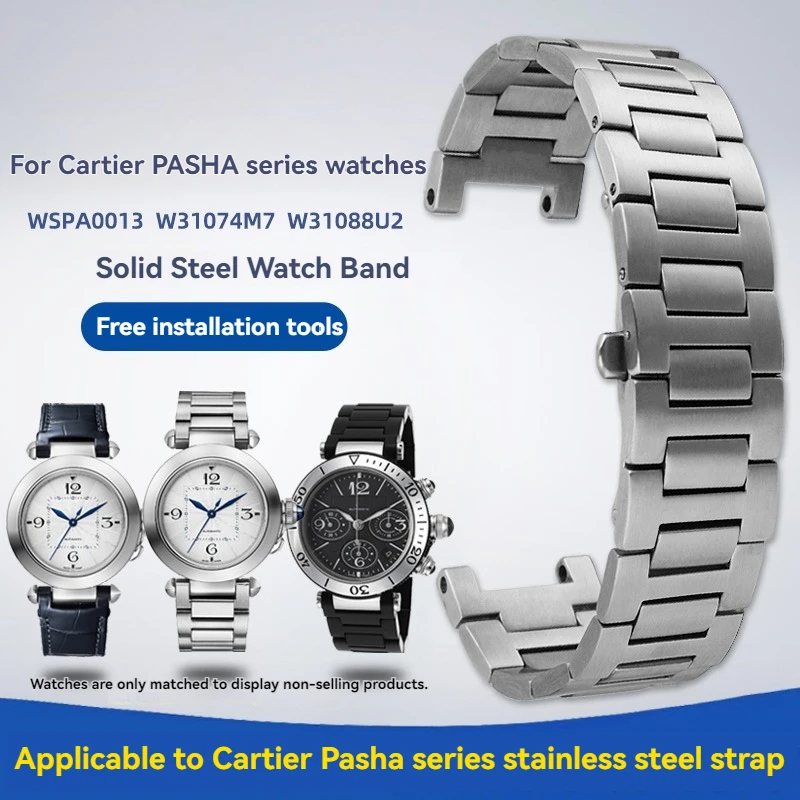 

Ремешок для часов из цельной нержавеющей стали для Cartier PASHA серии WSPA0013 W31077U2, металлический браслет с выемкой для мужских и женских часов.