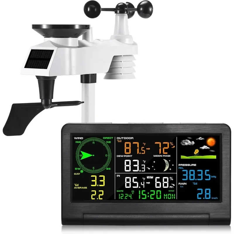 New arrivals Indoor and outdoor wireless weather station with 9-in-1 sensor and LCD display, rain gauge and wind speed/direction