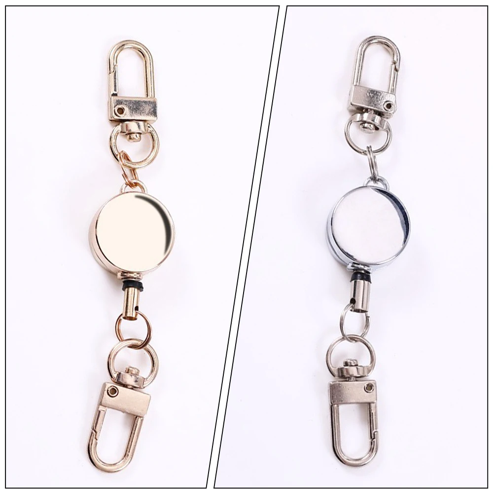 

2pcs Retractable Keychain Anti-lost Silver Ring Heavy-duty Badge Holder Keychains Keyring Accessories