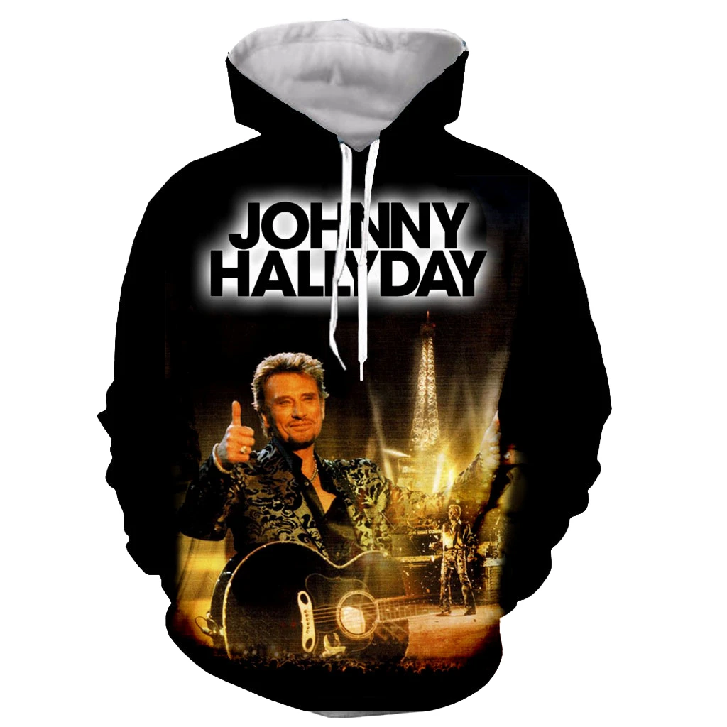 Vintage Rock Johnny Hallyday 3D Printing Men Women Hoodies Hip Hop Oversized Pullover Hooded Sweatshirts Man Clothing