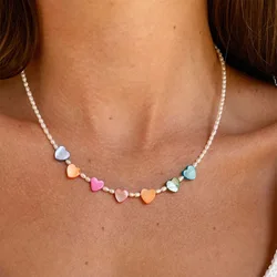 Collar de gargantilla de corazón colorido para mujer, joyería de fiesta de boda, elegante perla de imitación blanca, collares de vacaciones en la playa, tendencia, N198