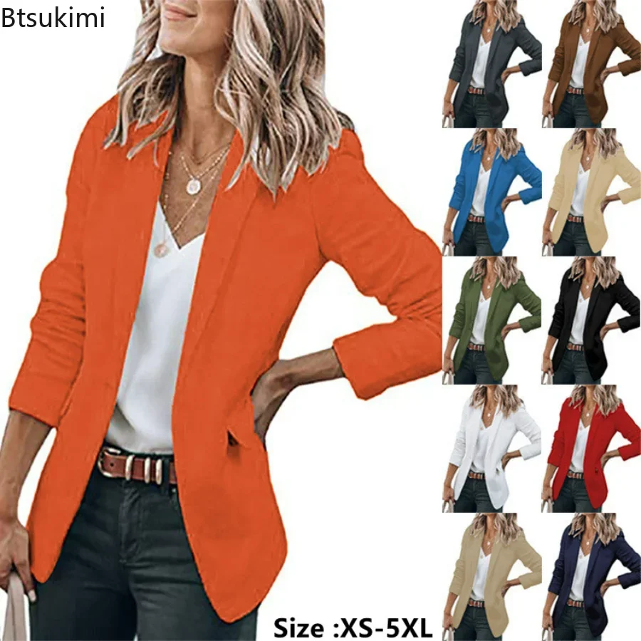 2024 Women's Long Sleeve Blazer Jacket Oversized Ladies Workwear Blazer Suits Slim Fit Single-breasted Cardigan Blazer Coats 5XL