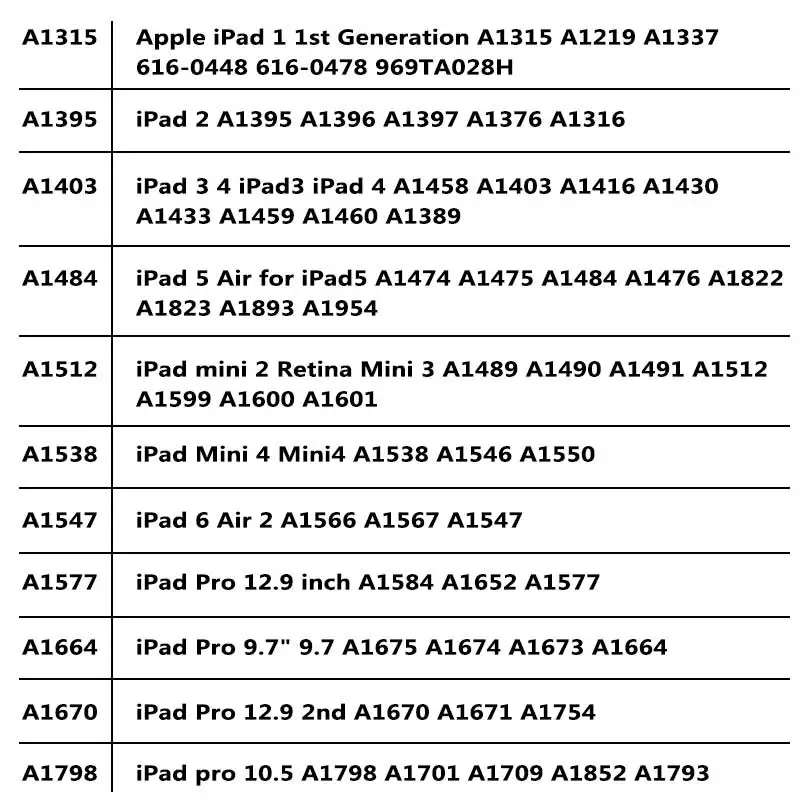 Bateria For  iPad mini 1 1st 2 3 4 5 6 Air 9.7 10.5  12.9 inch Generation A1315 A1219 A1337 A1395 A1396 A1397 A1376 Battery