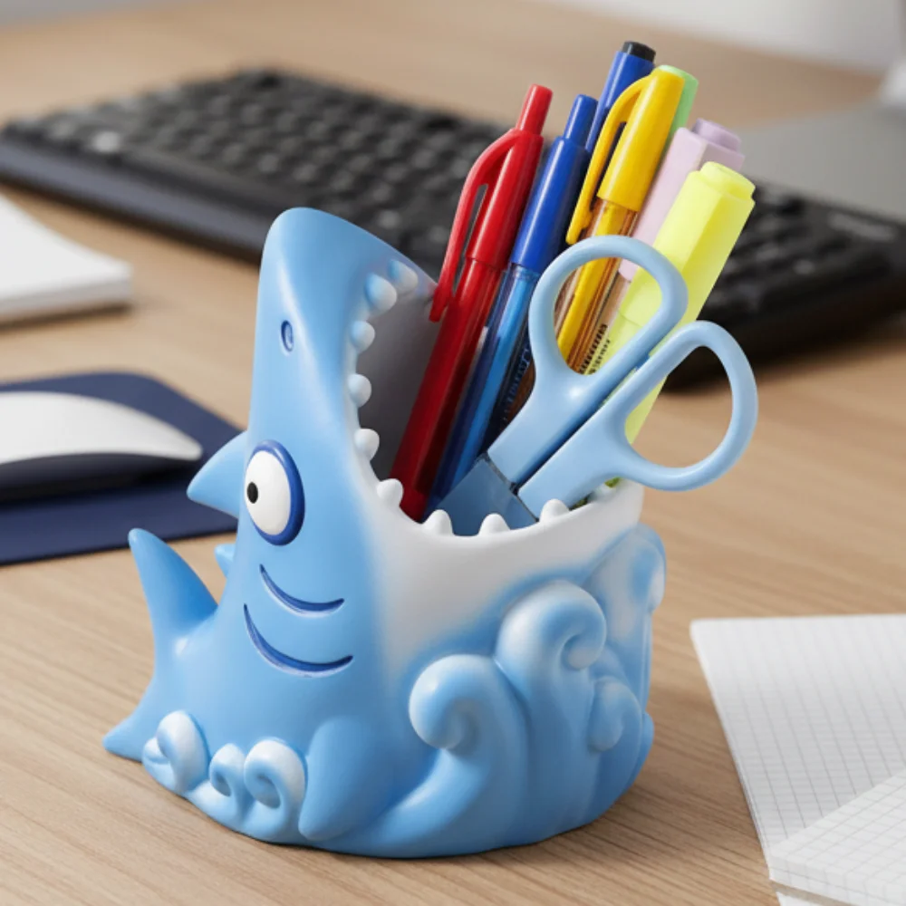 

Держатель для ручек с изображением акулы, креативный настольный органайзер, офисный школьный держатель для кистей для макияжа, новинка, ящик для хранения канцелярских принадлежностей для кабинета