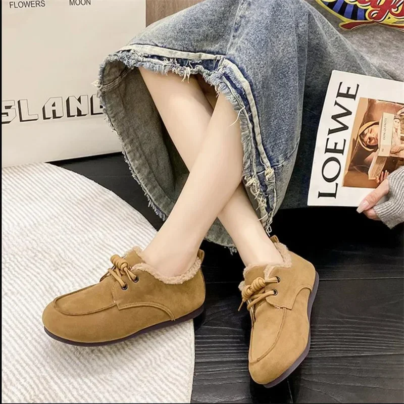 Winter Lazy People Kick on Cotton Shoes, Versatile Women's Bean Shoes, In Fashion Home Cotton Slippers, Plush Flat Shoes