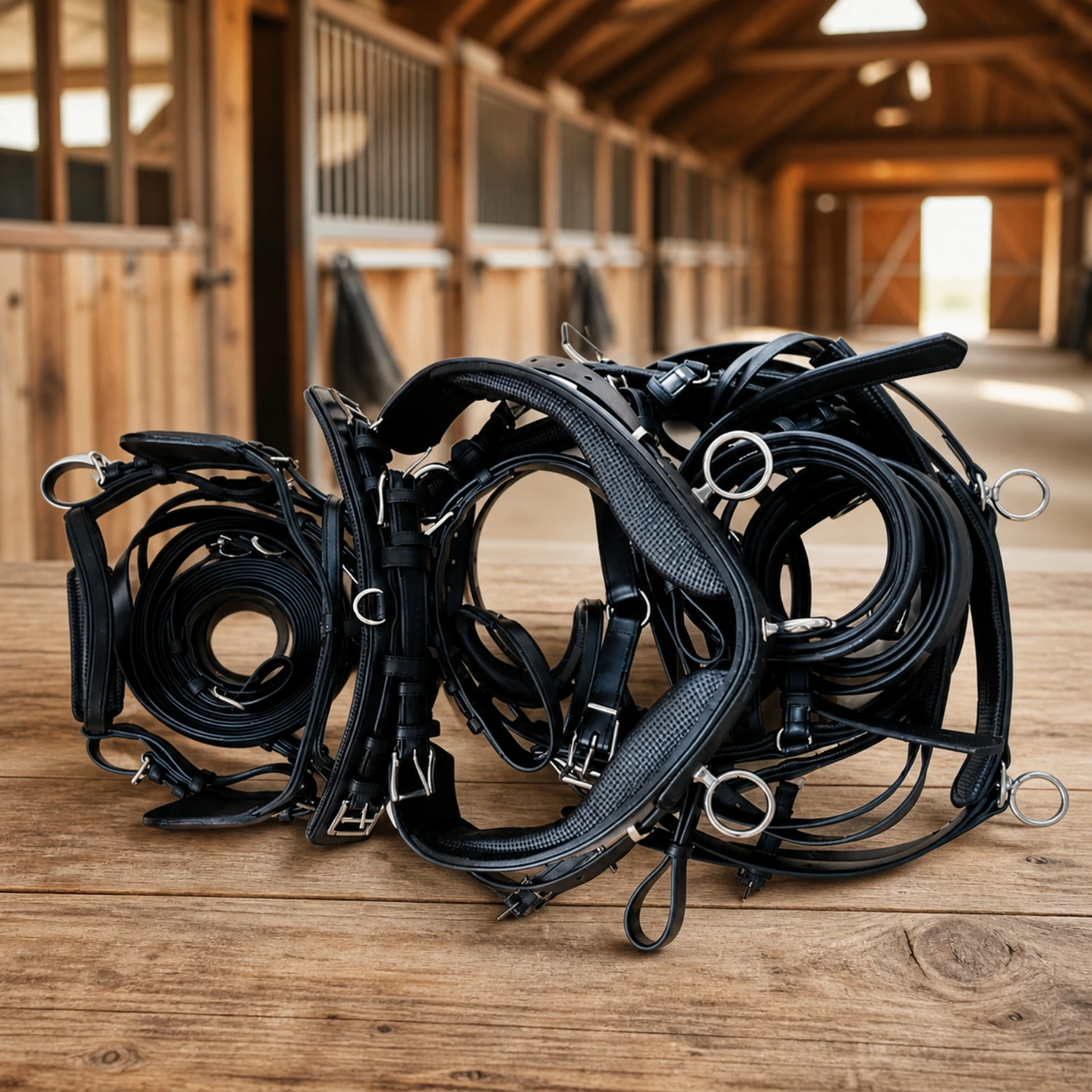 European-Style Horse Driving Harness Adjustable Horse Driving Harness with Breastcollar Heavy Duty Rust-Resistant
