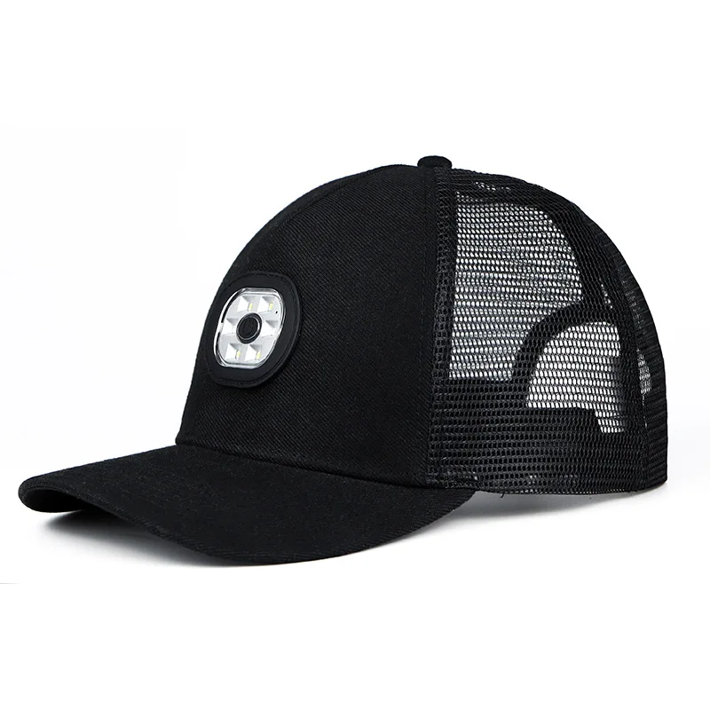 USB 충전식 LED 야구 모자 - 3단계 밝기 조절 헤드 램프 (러닝/하이킹용) 조절 가능한 라이트업 캡 (스포츠 모드 포함)