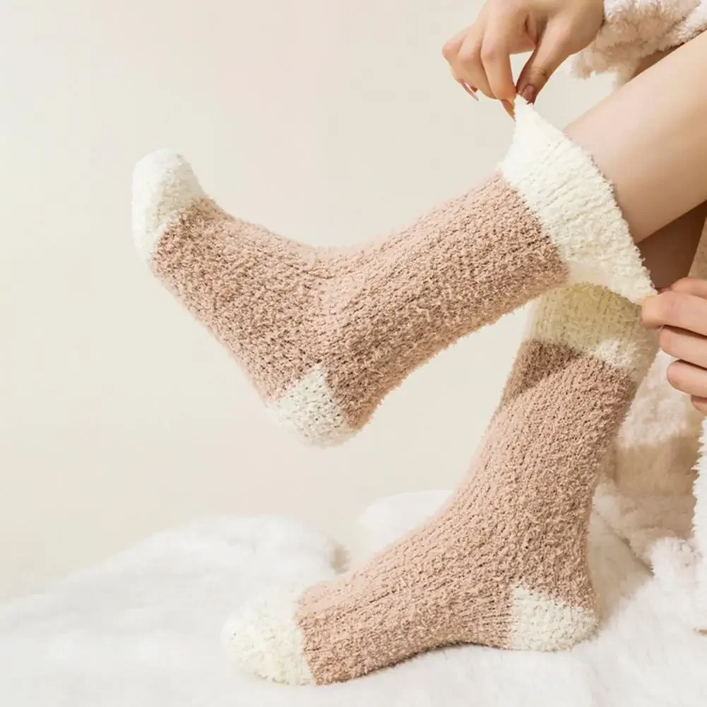 

Warm Fleece Mid-calf Socks Fluffy Home Sleeping Slipper Socks 1 Pair Women Coral Velvet Socks Autumn Winter Fuzzy Thick